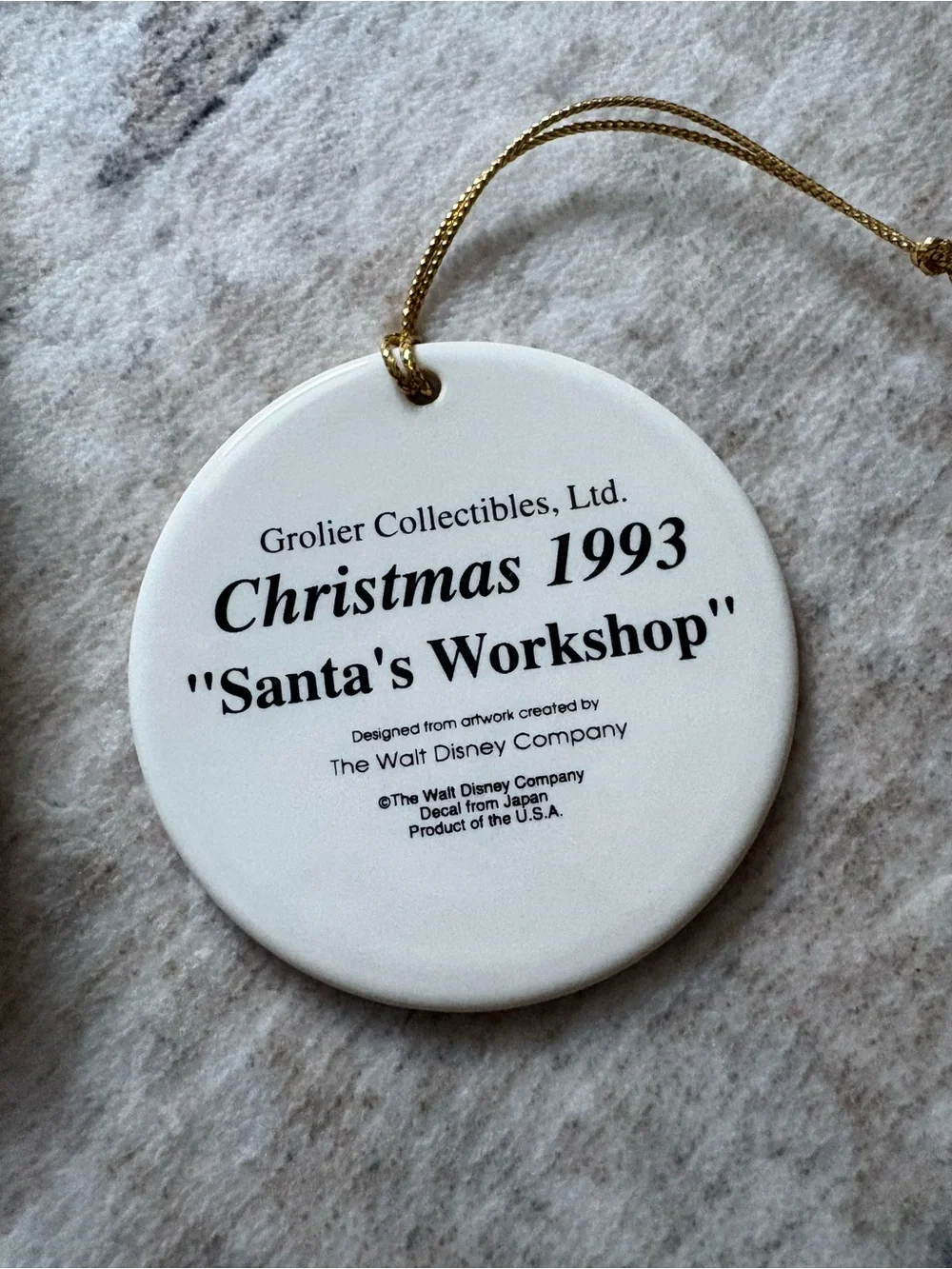 VTG 1993 Mickey Mouse Santas Workshop Disney Grolier Porcelain Disk Ornament